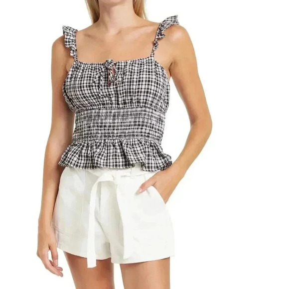 Wayf Black and White Checked smocked Waist top - Picture 1 of 10